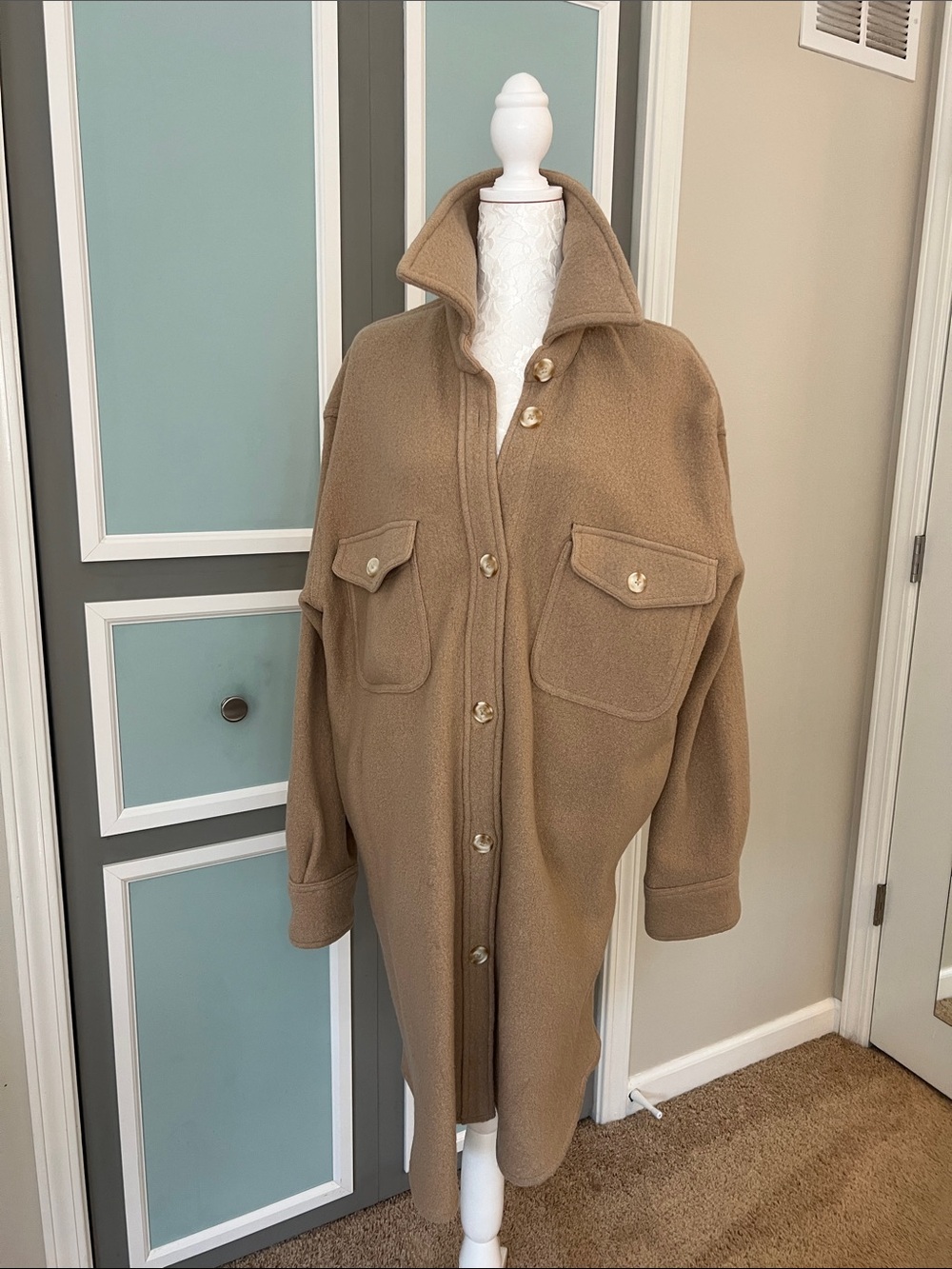 Quince Camel Oversized Trench Shacket Coat